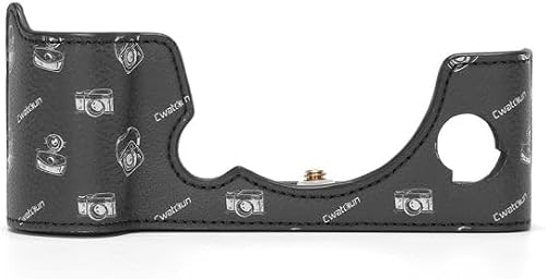 For FUJIFILM X-T5 Cwatcun D161 Vintage Camera Stand Camera Protective Leather Case(Black)