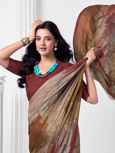 Image of SIRIL Women's Printed Crepe Silk Saree with Unstitched Blouse Piece