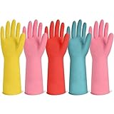 Xgunion Rubber Cleaning Gloves for Dishwashing-5 Pairs Colorful Reusable Household Cleaning Glove for Washing Dishes and Kitchen Cleaning Non-Slip Grip Dish Gloves for Women Men (Medium)