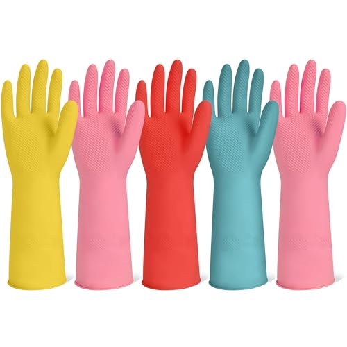 Xgunion Rubber Cleaning Gloves for Dishwashing-5 Pairs Colorful Reusable Household Cleaning Glove...