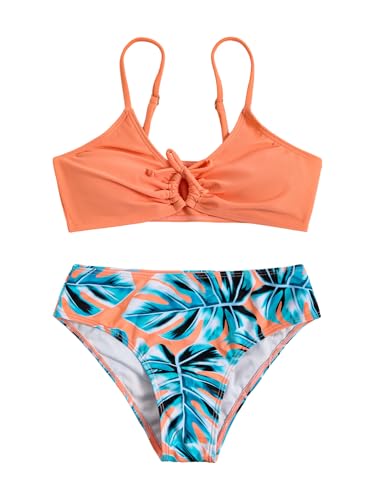 Image of COZYEASE Girls' 2 Piece Ditsy Floral Print Knot Front Ruched Triangle Bikini Swimsuit
