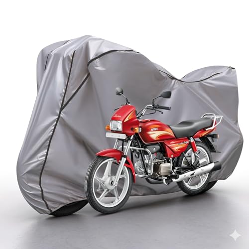 Image of Waterproof Bike Body Cover Compatible with Hero Splendor Dustproof Scratchproof - Motorcycle Cover for Two Wheeler, Outdoor Full Cover with UV, Duty, Rain Protection (Silver & Black) R1