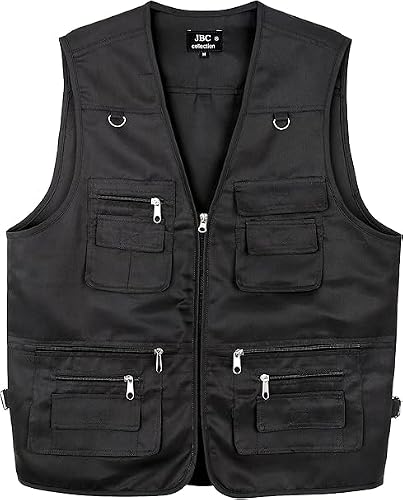 BLOOM BLENDS Mens Fishing Vest Lightweight Multi Pocket Utility Gilet with Zipped Pockets D Rings, Outdoor Waistcoat for Anglers, Hiking and Travel (Black, Medium)