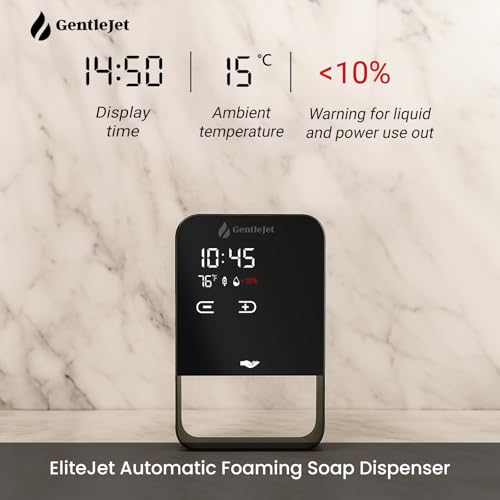 GentleJet EliteJet Automatic Foaming Soap Dispenser Touchless Sensor, LED Display, 5 Foam Levels, Wall Mount or Countertop, Rechargable USB-C or Battery Powered, Aluminum Alloy, 480 ml Refillable by GentleJet - Image 4
