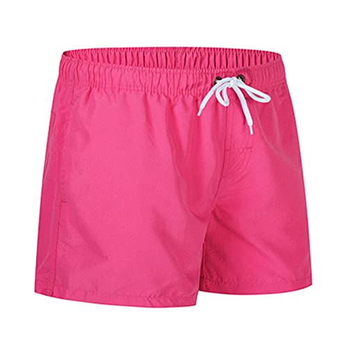 Mens Elastic Waist Swim Trunks Solid Volley Swimwear Bathing Suit Boardshort Drawstring Athletic Beach Shorts (Red 2,X-Large)
