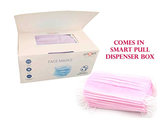 Image of La' Forte Disposable 3-Layer Face Masks Thick with Elastic Ear Loop, Anti-Dust, 50, Pink