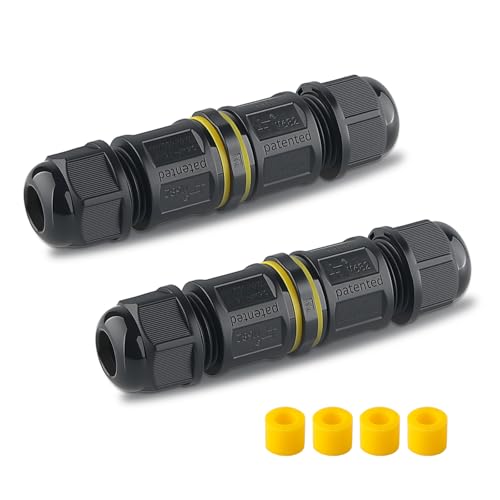 Waterproof Junction Box Outdoor Cable Connector, IP68 Connector External Sleeve Coupler Ø 0.5mm-1.5mm,Black 2-Pack