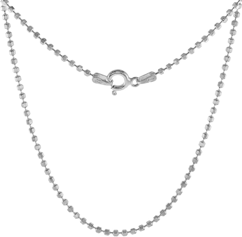 Sterling Silver Faceted Pallini Bead Ball Chain Necklaces & Bracelets 1.8mm Nickel Free Italy 7-30 inch