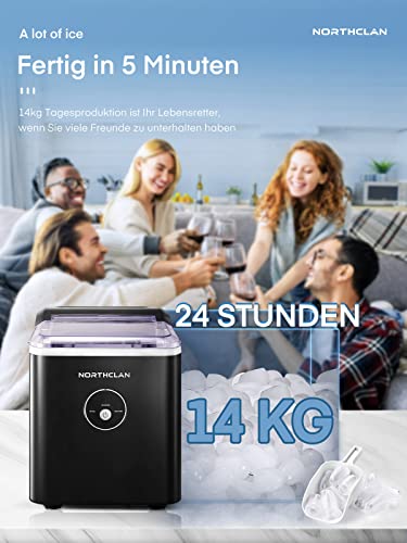 NORTHCLAN Eiswürfelmaschine 12 kg 24 Stunden, 9 Eiswürfel in 6 Minuten, LED-Anzeige und 2L Wassertank, Ice Maker mit Schaufel und Korb, Eiswürfelbereiter für Party, Büro, Bar, Wohnmobil – Bild 3