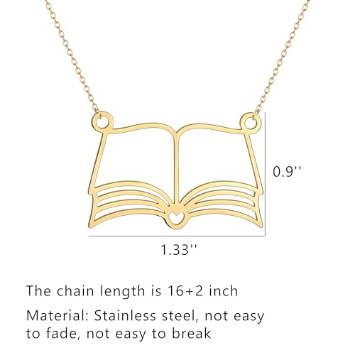 18k Gold Plated Book Necklace, Openable Multi Layer Bookworm Necklaces Bookish Gifts for Book Lovers3