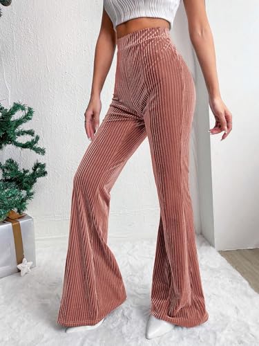 Women's Velvet High Waisted Flare Pants Elastic Wide Leg Bell Bottom Trousers3