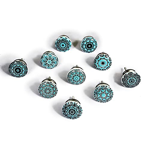 Nacnic Juego de 20 asas de cerámica con mosaico floral azul, pintado a mano. Tiradores de mano para armarios, cajones y cómodos. Asas clásicas de 40 mm de diámetro.