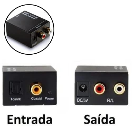 Aparelho Conversor Áudio Digital Analógico Com Cabos Optico P/ Saída Rca + Fonte Adaptador Analógico