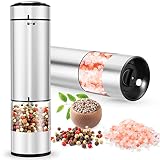 OUWMAN 2 Pack Electric Salt and Pepper Grinder Set, Automatic Stainless Steel Pepper Mill Grinder wi