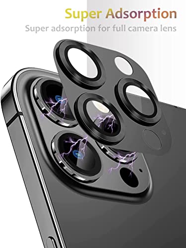 Image of Camera Lens Protector for iPhone 14 Pro /iPhone 14 Pro Max, Alloy Metal Camera Cover with Tempered Glass Screen Protector,Case Friendly,Scratch Resistant (BLACK)