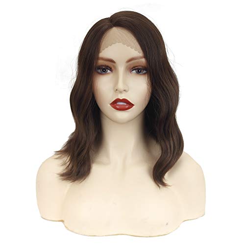 Lace Front Wigs Wavy Brown Synthetic Wig for Women,Natural Looking Shoulder Length Right Side Part Mixed Color #6 with #8 Brown Auburn Red Synthetic Heat Resistant Hair Natural Hairline (Brown)