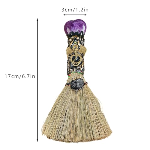 Xuoxeji Crystal Witch Wiccan Altar Broom,Witchcraft Witches Pagan Altar Decor, Handmade Ritual Magic Ceremonial (Amethyst)
