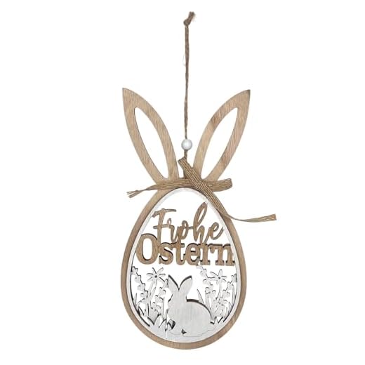 Logbuch-Verlag Holz-Osterhasen-Ei Frohe Ostern zum Hängen 22 cm Osterdeko Anhänger aus Holz mit Schriftzug