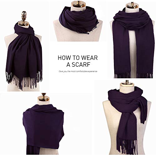 SOJOS Women Large Soft Cashmere Feel Pashmina Shawls Wraps Winter Scarf SC304 with Eggplant