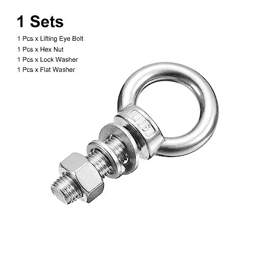 Image of uxcell Lifting Eye Bolt, 1 Set M16x50mm Eye Bolt with Nut Washer 304 Stainless Steel Shoulder Lifting Ring Eye Bolt for Hanging Item