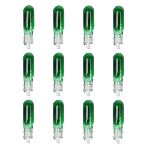 ANFTDCO 12PCS T5 Car Brake Light Bulb, 12V 1.2W High Brightness Vehicle Turn Signal Tail Lamp, Plug and Play Automotive Brake Light Bulb Replacement, Universal for SUV RV Lorry (Green)