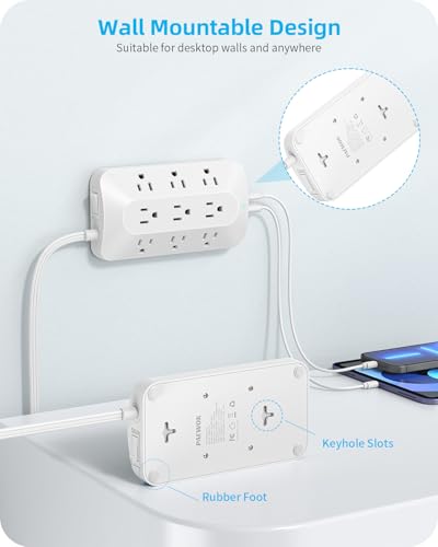PAEWOK Multitomas 9 Enchufes 4 USB (2 USB C) 5 pies Extensión con Protector de Sobretensión miniatura 7