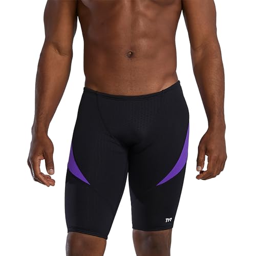 TYR Men's Hexa Curve Splice Jammer Swimsuit, Black/Purple, 34