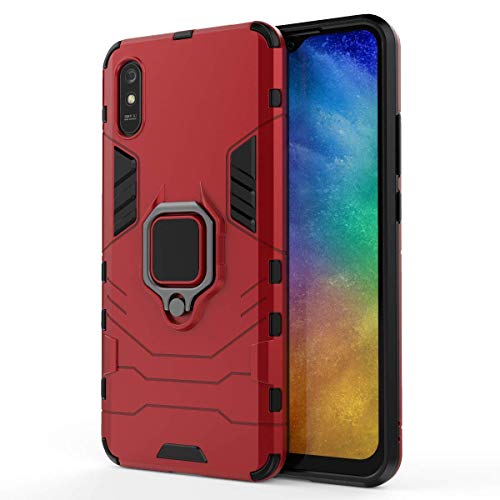 TANYO Funda para Xiaomi Redmi 9A (Redmi 9AT), Carcasa TPU/PC Hybrid Case con 360° Soporte, Robusta Silicona Estuche, Antigolpes Cover Caso Rojo