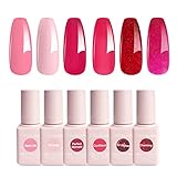TOBEGLAM UV Nagellack Set, UV Gelnägel Starterset, Glitzer Rosa Rot Pink 6 Farbgel Nagellack Kit für Salon Nageldesign Nail Polish Maniküre Geschenkset