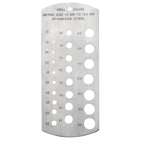 Jazooli Steel Metric Drill Gauge - 1-13mm Diameter Gauges, 25 Gauges Total, Etched High Contrast Marks, for Drill Bits, Drill Bit Sets and Impact Driver Measurement and Marking