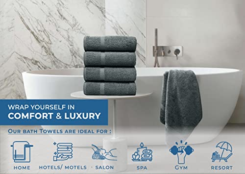 Image of DAN RIVER Bath Towels Set of 4, 27 x 54 Inches, 100% Cotton, Larger & Lighter Weight, Quicker to Dry, Super Soft and Absorbent, Ideal Gray Bath Towels for Daily Use