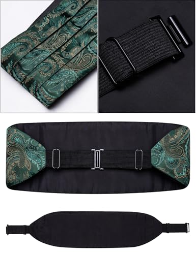 Image of Paisley Floral Tuxedo Cummerbund Bow Tie Pocket Square Set for Men