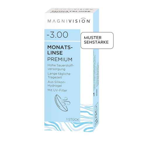 MAGNIVISION Monatslinse Premium weiche Kontaktlinsen für -1,75 dpt. | 1 Stück | BC 8.7 | DIA 14.0 | mit Silikon-Hydrogel-Material und UV-Filter für lange Tragezeiten | ohne Konservierungsstoffe
