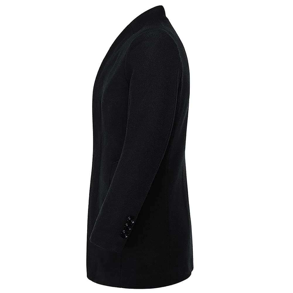 YOUTHUP Cappotto da Uomo Invernale in Lana Spessa Trench Cappotto di Media Lunghezza Slim Fit Imbottito Caldo Casual Peacoat, Nero (Disegno 2), L