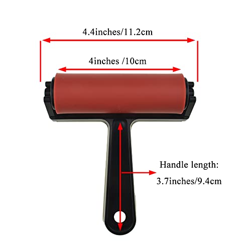 Hahiyo Rubber Roller 4Inches Red Diamond Painting Tool Roller Diamond Art Roller Diamond Dot Painting Roller Fast&Smooth Pressing Accessorie For 5D Diamond Art Rhinestone Embroidery Print Ink Stamping #TOP1