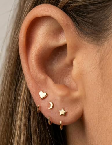 Gjivikiya 15 Pairs Stay Close Half Hoop Earrings Backless Open Hugging Earring for Women Stainless Steel CZ Ball Moon Bar Heart Star Bowknot Small Hoops Cartilage Earring Poke Free Gold Plated - 3