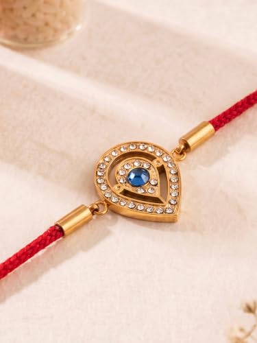 Image of PALMONAS Demifine 18K Gold Plated Evil Eye Rakhi for Brother - Waterproof & Anti-Tarnish Designer Rakhi for Men | Premium Raksha Bandhan Rakhee with Roli Chawal
