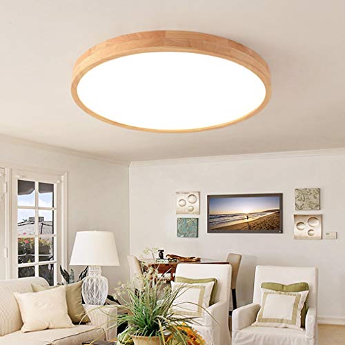 Plafonnier à LED Dimmable en Bois Contre la Fatigue Visuelle Lampe Ronde à Télécommande