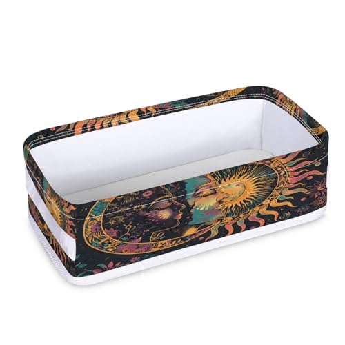 Tablerazzi Toilet Tank Topper Paper Basket with Handle, Abstract Moon and Sun Flower Boho Bathroom Storage Basket for Organizing, Small Fabric Storage Bins for Bathroom Decor