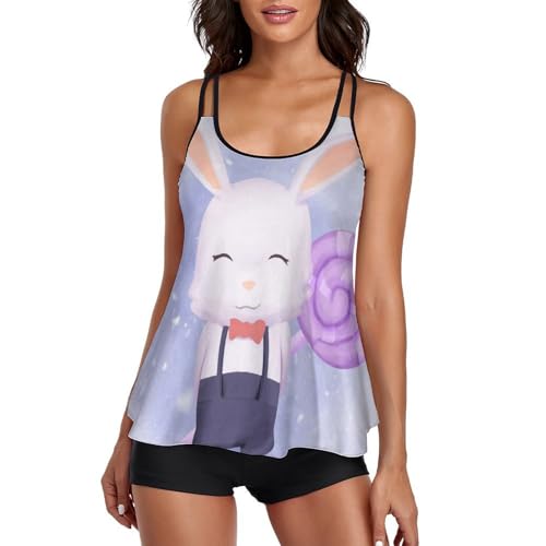 Bikini Tankini Femme Lapin Candy Maillot de Bain Robe et Short Anti Frottement