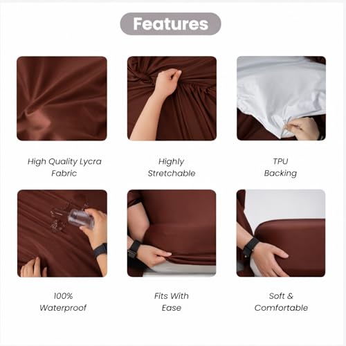 Image of Mattress Protector King Size, Lycra Waterproof Bed Protector King Size, 78x72x8 Inch, Breathable Noiseless Ultra Soft, Elastic Fitted Mattress Cover | Bed Cover (Coffee)