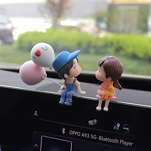 Süße Cartoon-Paare Auto-Dekoration, Figuren Deko Paar Ballon Harz Garten Ornament, Niedliche Kuss Paar Puppen Ornamente für Auto, Tisch Hochzeit Mode-Figur Auto Armaturenbrett Dekorationen (D)