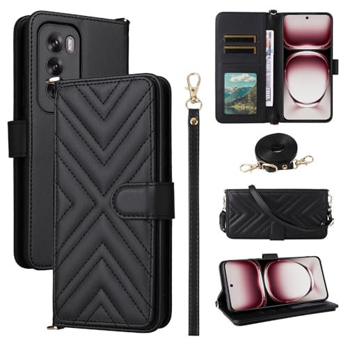 Étui portefeuille noir pour Oppo A96 4G et A76 avec sangle arrière