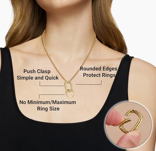 GAVU Ring Holder Necklace for Women, Rectangle Stainless Steel Ring Keeper Necklaces for Women 16"/18"/20"3