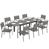Outsunny Salon de Jardin 8 Personnes - Table de Jardin Extensible 150-225cm avec Plateau Polybois et 8 Chaises - Ensemble Repas Extérieur en Aluminium pour Terrasse, Balcon et Véranda, Gris