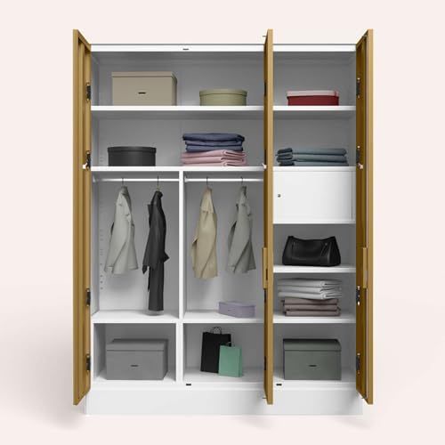 Image of Interio by Godrej Slimline XL 3 Door Steel Almirah (Matte Alpine White and Textured Iced Coffee) + 1 Year Warranty, Locker, 8 Shelves