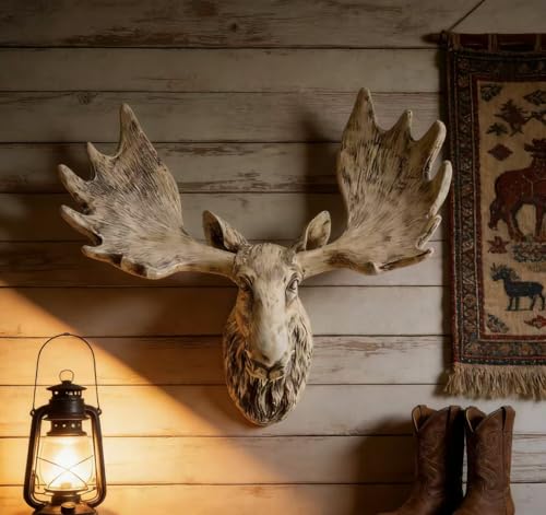 Rekeell American retro Moose Head Wall Art, Rustic Lodge Resin