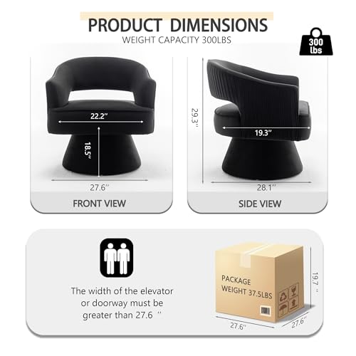 SEYNAR Mid Century Modern Swivel Accent Chair, 360 Degree Swivel Barrel Chair, Upholstered Lounge Chair Comfy Vanity Chair, Striped Velvet Armchair for Living Room Sofa, Bedroom, Reading Room(Black) by SEYNAR - Used condition - Image 3