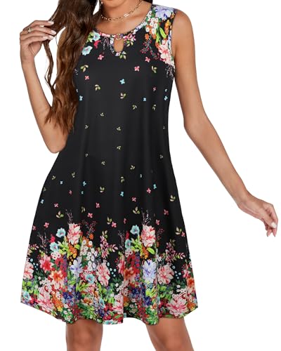Image of Summer Dresses for Women 2026 Casual Sleeveless Sundress Floral Loose Fit Beach Cover Up with Pocket