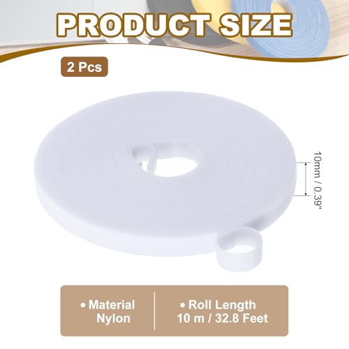 Image of PATIKIL 0.4IN x 33FT Hook and Loop Tape, 2 Pcs Double-Sided Nylon Strips Reusable Cable Ties Roll Multi-Purpose Cord Management Tape Wrap Fastener for Home Office, White